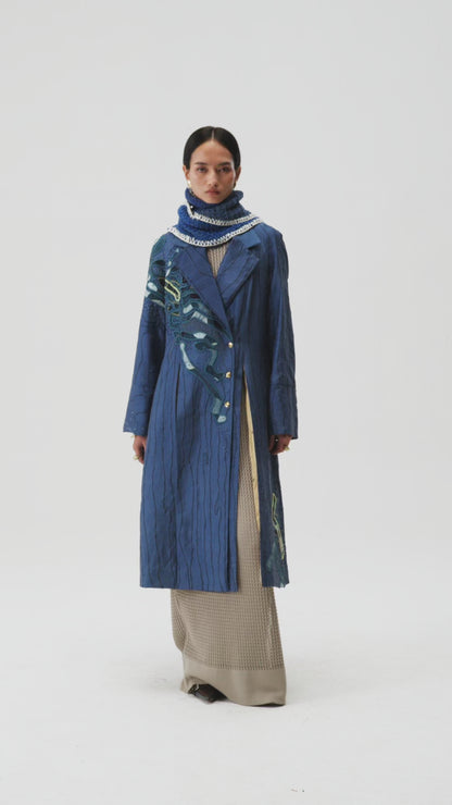 Artisanal silk jacket with appliqué embroidery by Dulari